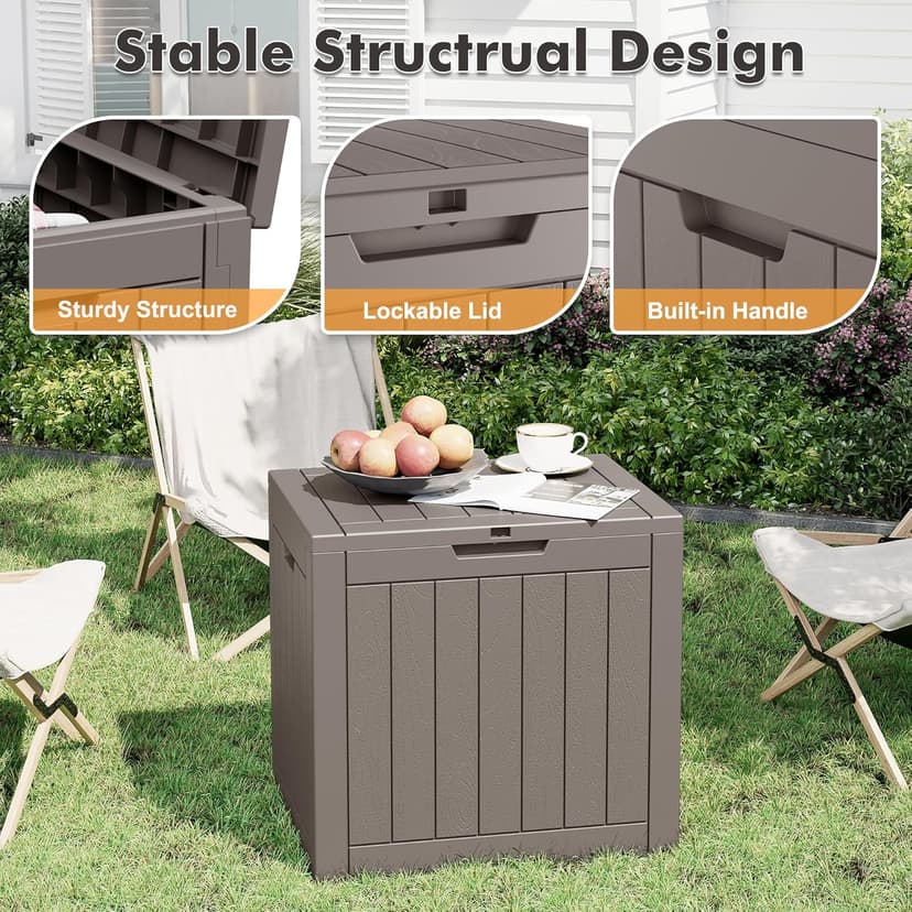 32 Gallon Deck Box Lockable Resin Indoor Outdoor Storage Box waterproof Outdoor Container for Patio Furniture, Pool Accessories, Cushions, Garden Tools, Sports Equipment