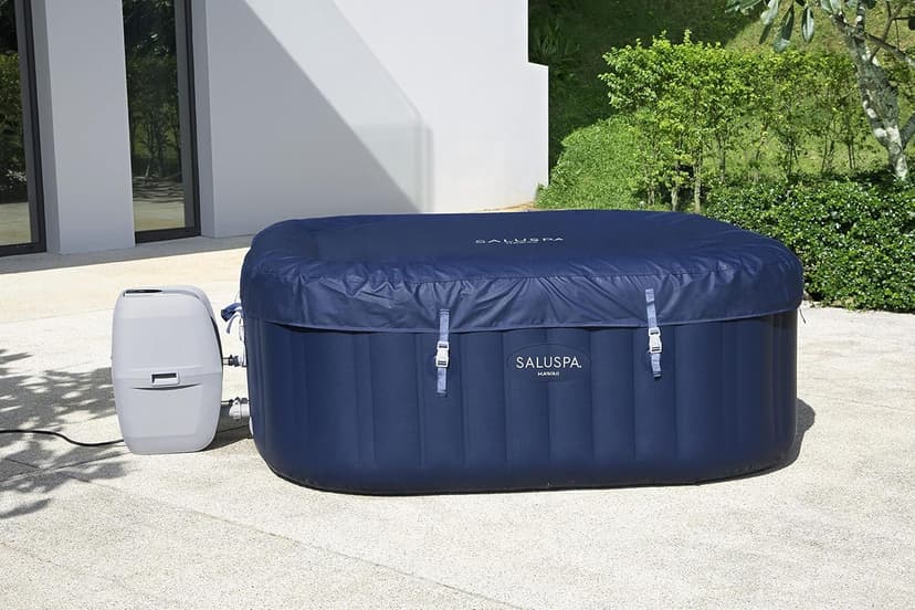 Bestway SaluSpa Hawaii AirJet 2 to 6 Person Square Inflatable Hot Tub Portable Outdoor Spa with 140 Soothing AirJetsr, Blue