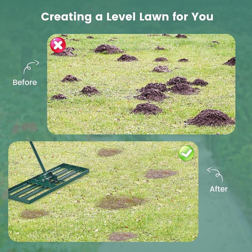 Goplus Lawn Leveling Rake, 42" x 10" Heavy Duty Level Lawn Tool w/ Ergonomic Handle for Soil, Effort-Saving Landscape Rake for Garden, Backyard, Golf Course, Farm, Pasture