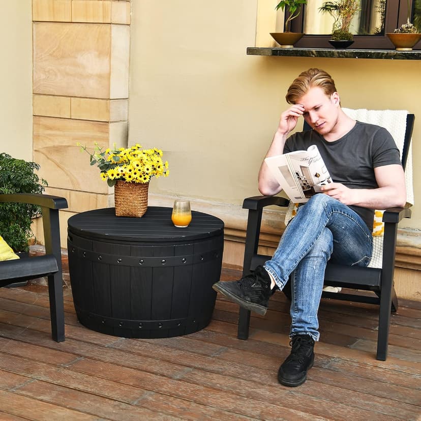 YITAHOME 33 Gallon Round Deck Box, Outdoor Storage Box for Patio Furniture,Patio Table for Cushion, Pool Accessories, Waterproof Resin & Easy Assembly & Lightweight, Black