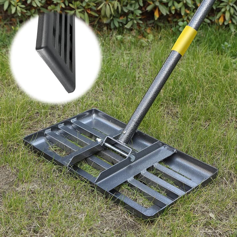 Lawn Leveling Rake with Smooth Edge,Heavy Duty 17"x10" Lawn Leveling Rake with 5FT Adjustable Handle for Yard Garden Lawn Leveling, Soil Sand Spreading Dirt Top Dressing, Small Lawn Level Tool