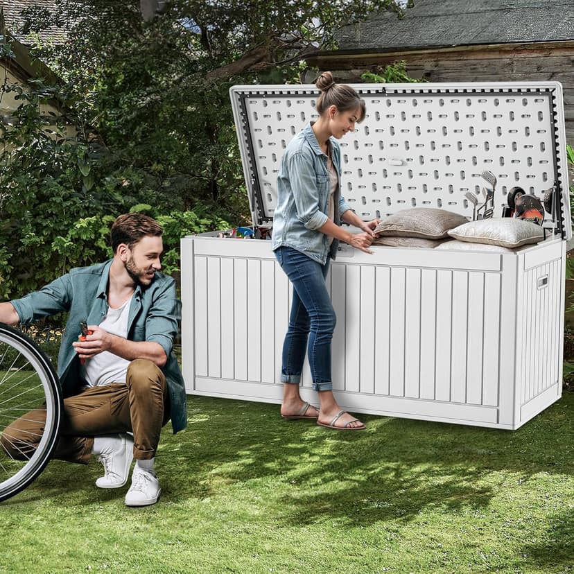 YITAHOME 260 Gallon Extra Large Deck Box, Double-Wall Resin Outdoor Storage Box with Flexible Divider for Patio Cushions Pool Supplies Garden Tools, 1000lbs Load Capacity, Lockable&Waterproof (White)