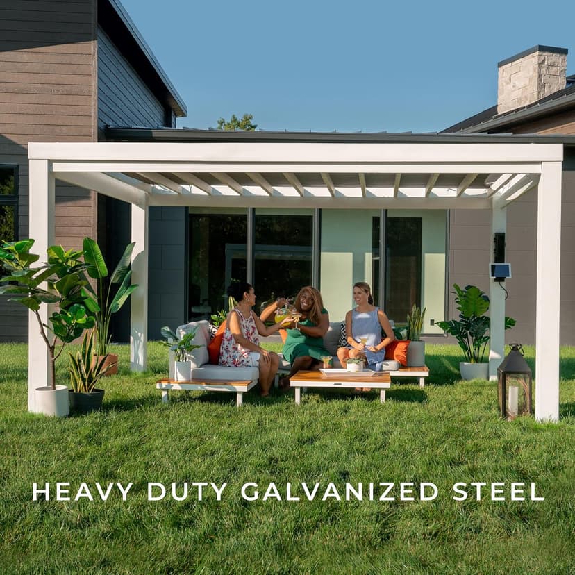 Backyard Discovery Windham 14' x 10' Modern Galvanized Steel Pergola Kit with Shade Sail Canopy, All-Season Durability, PowerPort, High-Wind Rating for Outdoor Patio, Garden, Deck, Entertaining
