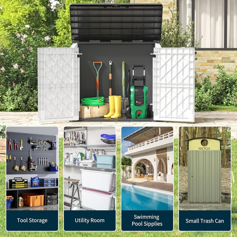 Outdoor Resin Storage Shed 36 Cu. Ft. Garden Horizontal Storage Large Capacity Weather Resistant Storage Box, Lockable Resin Waterproof Shed for Garbage Cans, Garden Tools