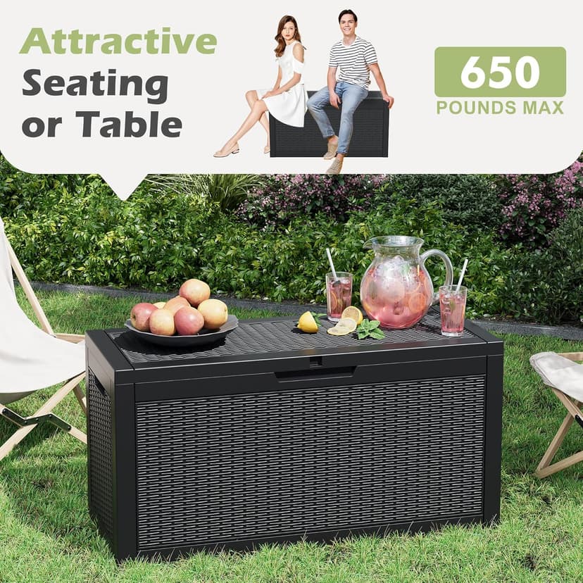 Deck Box, 60 Gallon Outdoor Storage Box Lockable Patio Waterproof for Furniture, Garden Tools, Sports Equipment and Pool Supplies, Waterproof, Resin, Lockable
