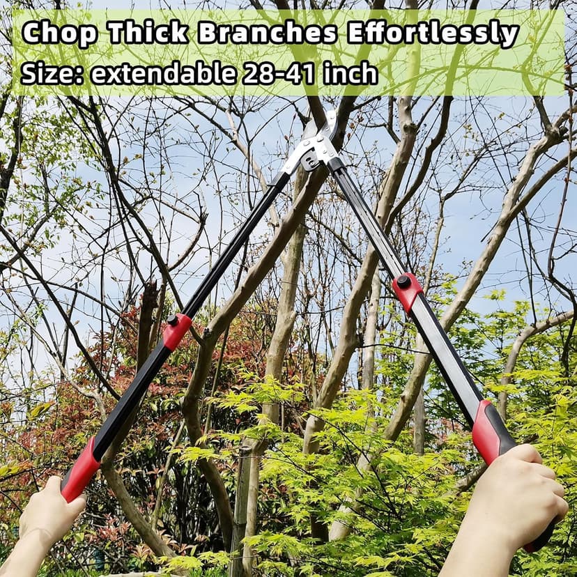 Loppers Branch Cutter Heavy Duty Tree Trimmer, Extendable 28-41" Tree Pruner with Compound Action, Tree Cutter with 2 Inch Clean Cut Capacity Chop Thick Branches Effortlessly