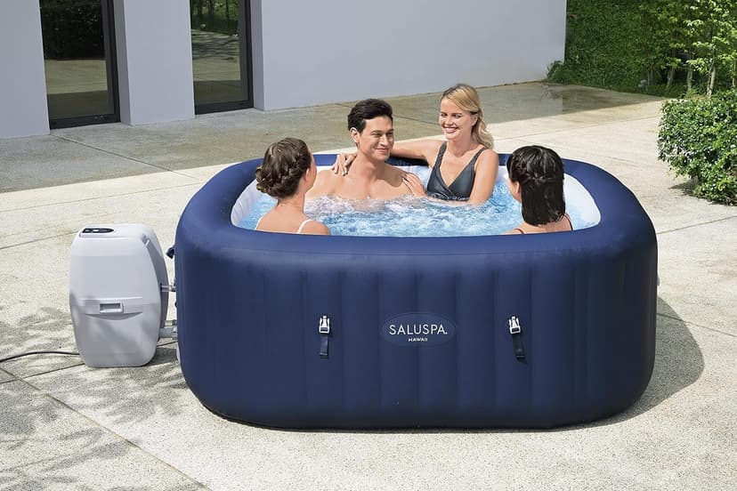 Bestway SaluSpa Hawaii AirJet 2 to 6 Person Square Inflatable Hot Tub Portable Outdoor Spa with 140 Soothing AirJetsr, Blue