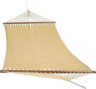 Sunnydaze Soft-Spun Polyester Rope Double Hammock for Outside - 600-Pound Weight Capacity Extra Large Hammock - Tan