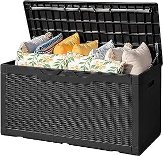 Flamaker Outdoor Storage Box 100 Gallon Waterproof Resin Deck Box Delivery Box with Air Rod Indoor Outdoor Lockable Storage Bench for Patio Cushions, Tools, Pool Accessories (Black)
