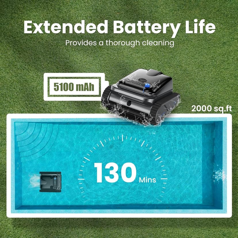 Y50S Robotic Pool Cleaner, Cordless Pool Robot Vacuum with Upgraded Motors, 240min Runtime, Wall Climbing & Waterline Cleaning, Intelligent Route Planning, for Inground Pools up to 2000 Sq.ft