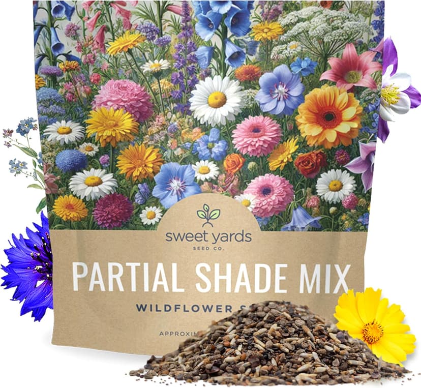 Wildflower Seeds Partial Shade Mix - 1 Ounce Over 7,000 Open Pollinated Annual and Perennial Seeds