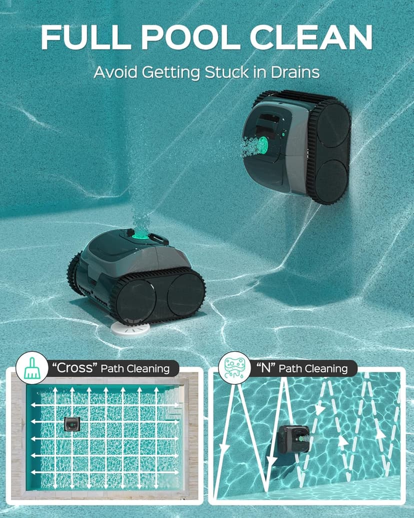 (2024 Upgrade) WYBOT C1 Robotic Pool Cleaner for In Ground Pools up to 65 FT in Length, 150mins Runtime, Cordless Pool Vaccum with Wall Climbing Function, Larger Top-Loading Filters Green