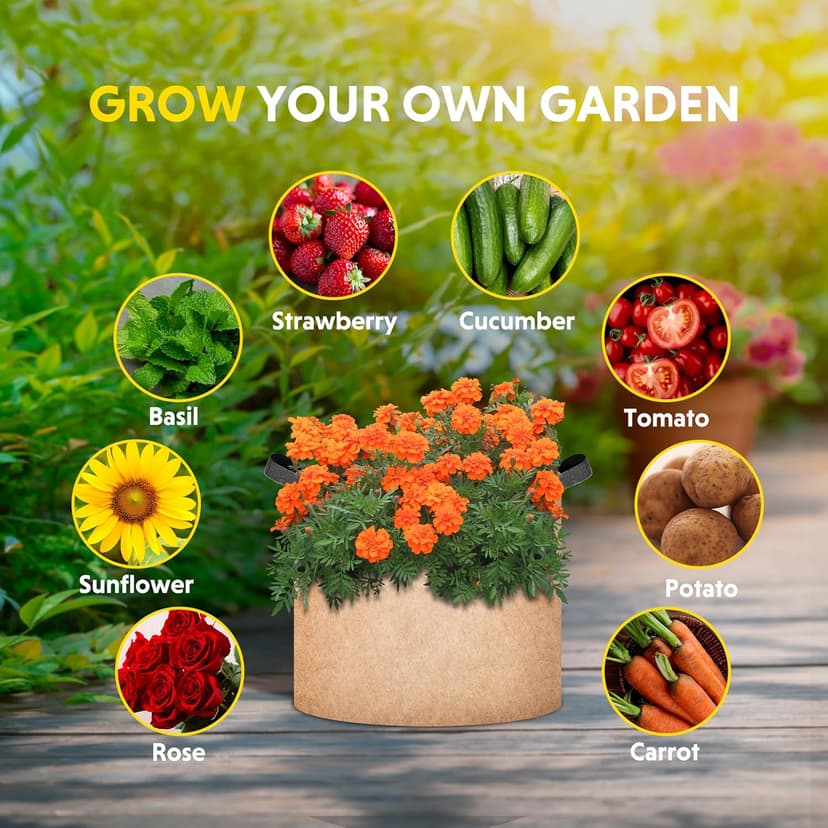 iPower Grow Bag 15 Gallon 6-Pack Heavy Duty Plant Pots, 300g Thick Nonwoven Fabric Containers Aeration with Nylon Handles, for Planting Vegetables, Fruits, Flowers, Tan 2024 Version