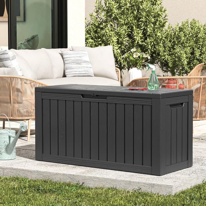 Deck Box, 81 Gallon Outdoor Storage Box Lockable Patio Waterproof for Furniture, Garden Tools,Sports Equipment and Pool Supplies, Waterproof, Resin, Lockable