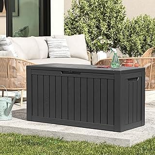 Deck Box, 81 Gallon Outdoor Storage Box Lockable Patio Waterproof for Furniture, Garden Tools,Sports Equipment and Pool Supplies, Waterproof, Resin, Lockable