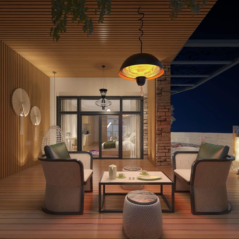Hanging Patio Heater, Outdoor/Indoor Electric Infrared, Ceiling Heater with 3 Adjustable Modes 600W/900W/1500W.