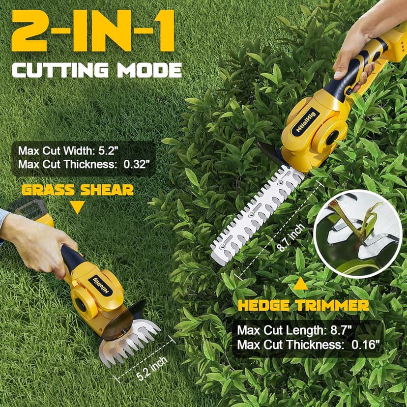 Cordless Hedge Trimmer for Dewalt 20V Max Battery: 2 in 1 Electric Hedge Trimmer Cordless Grass Shear & Bush Trimmer - Handheld Grass Trimmer for Garden Yard Lawn Shrubbery Cutter(Bare Tool)