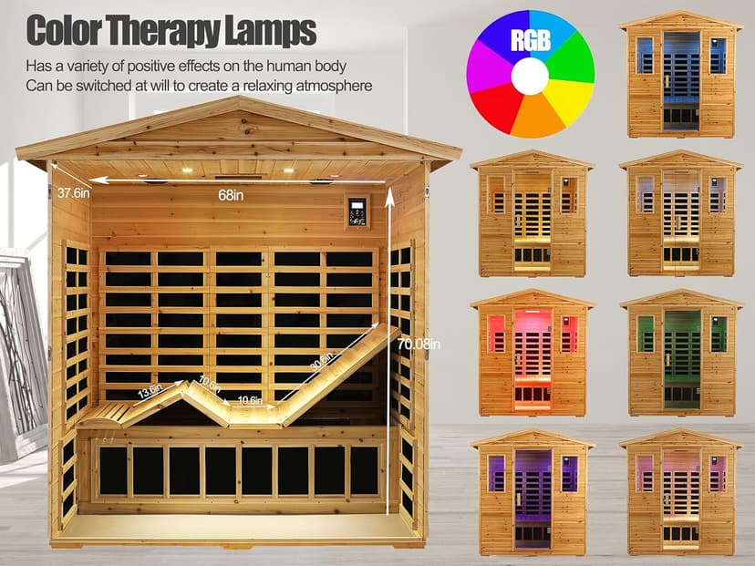 Outdoor Sauna 3 Person Infrared Sauna, Infrared Saunas for Home, 1950W Low EMF Far Infrared Sauna Old Fir Wooden Sauna with Beauty Red Light, Foldable Seat, Bluetooth, Chromotherapy Lamp, Reading Lamp