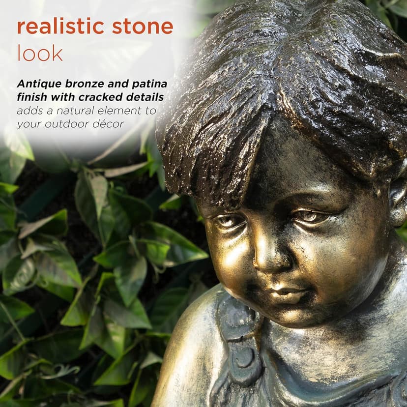 Alpine Corporation 19" Tall Indoor/Outdoor Boy Sitting Down Reading Book Statue Set Yard Art Decoration