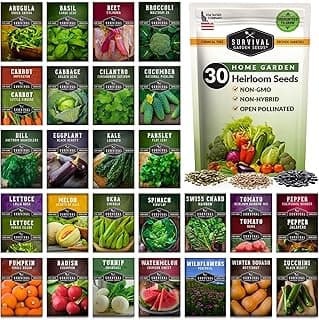 Survival Garden Seeds Home Garden 30 Variety Pack - 18,500+ Heirloom Vegetable, Fruit Seeds - Non-GMO, Non-Hybrid, Open-Pollinated for Outdoor & Indoor Gardens, Prepping, Hydroponics, Survival Food