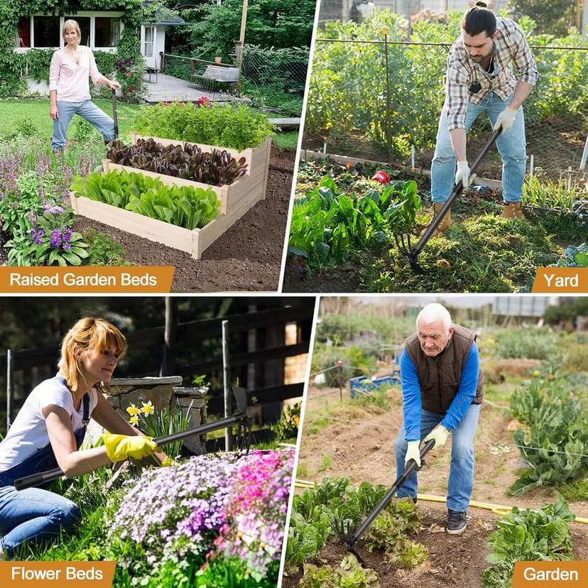 Garden Hoe Tool, 2-in-1 Heavy Duty Dual-Head Weeding Tool, 45" Adjustable Long Handle Cultivator for Weeding, Tilling, Lawn Yard Flower Bed Gardening Tool