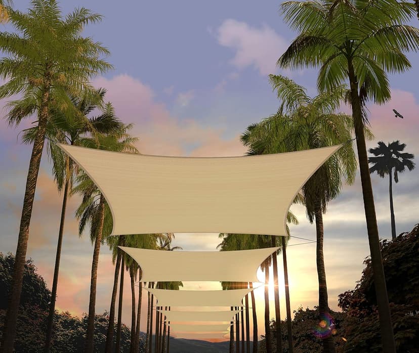 Amgo 14'x14' Beige Square Sun Shade Sail Canopy Awning, UPF50+ AGTAPS14, 95% UV Blockage, Water & Air Permeable, Commercial and Residential, 3 Years Warranty (We Make Custom Size)