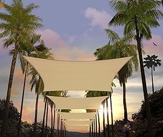 Amgo 14'x14' Beige Square Sun Shade Sail Canopy Awning, UPF50+ AGTAPS14, 95% UV Blockage, Water & Air Permeable, Commercial and Residential, 3 Years Warranty (We Make Custom Size)