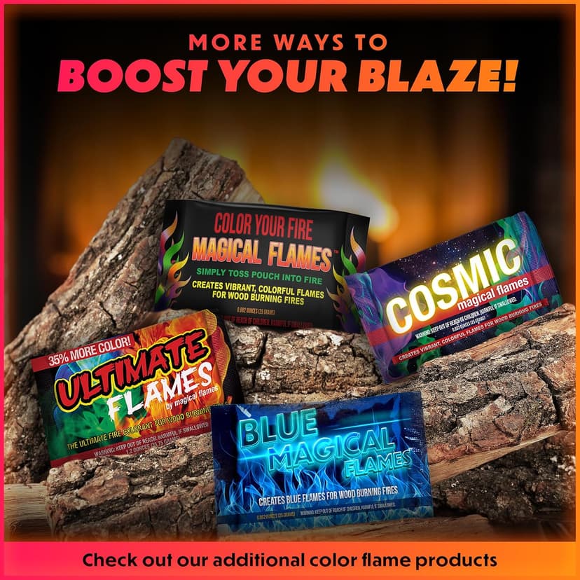 Magical Flames Fire Color Changing Packets for Fire Pit, Indoor/Outdoor Fireplace, Campfires, Bonfires - 25 Pack of Flame Color Changing Packets Camping Accessories