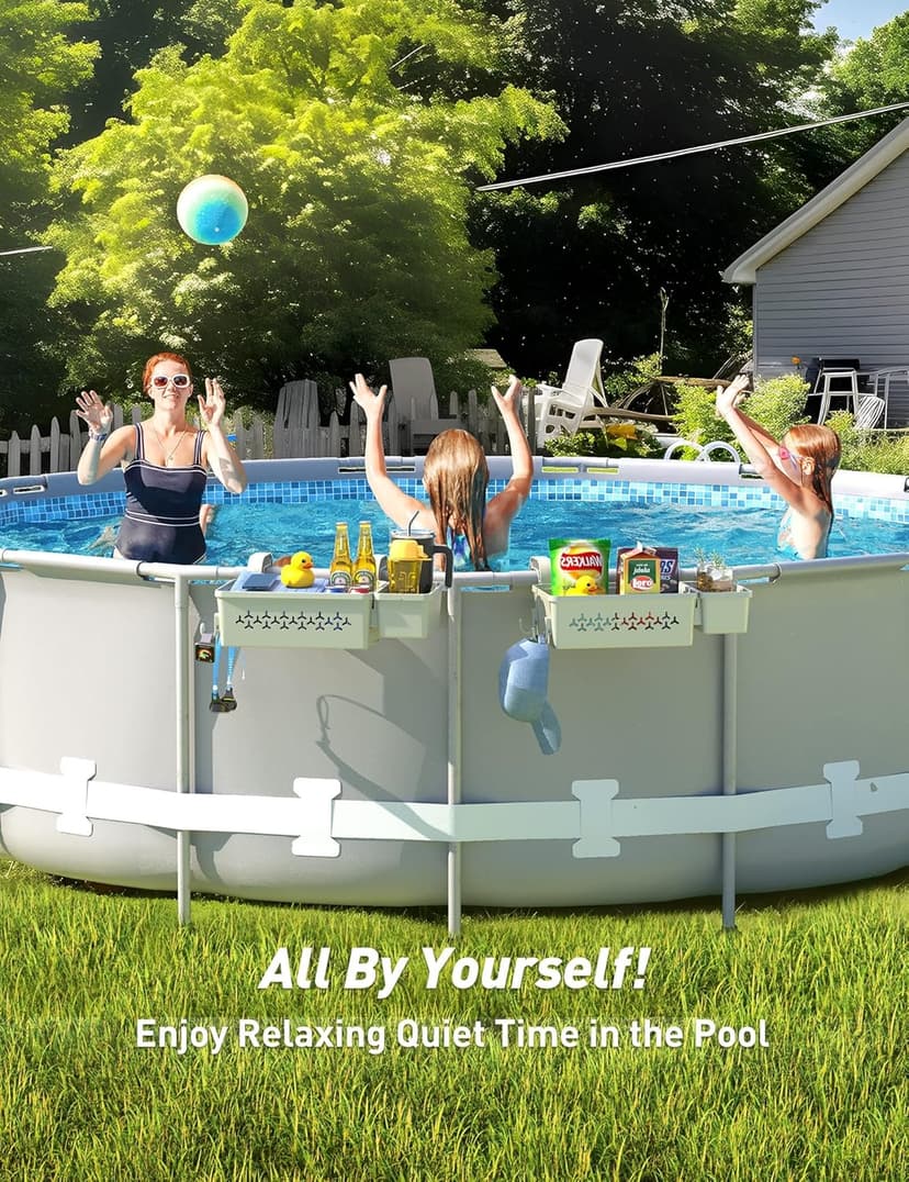 2024 Upgrade 2 Sets Poolside Storage Basket, Above Ground Pool Accessories, Swimming Pool Storage Basket with Pool Cup Holder, Poolside Storage to Organize Cup Towel