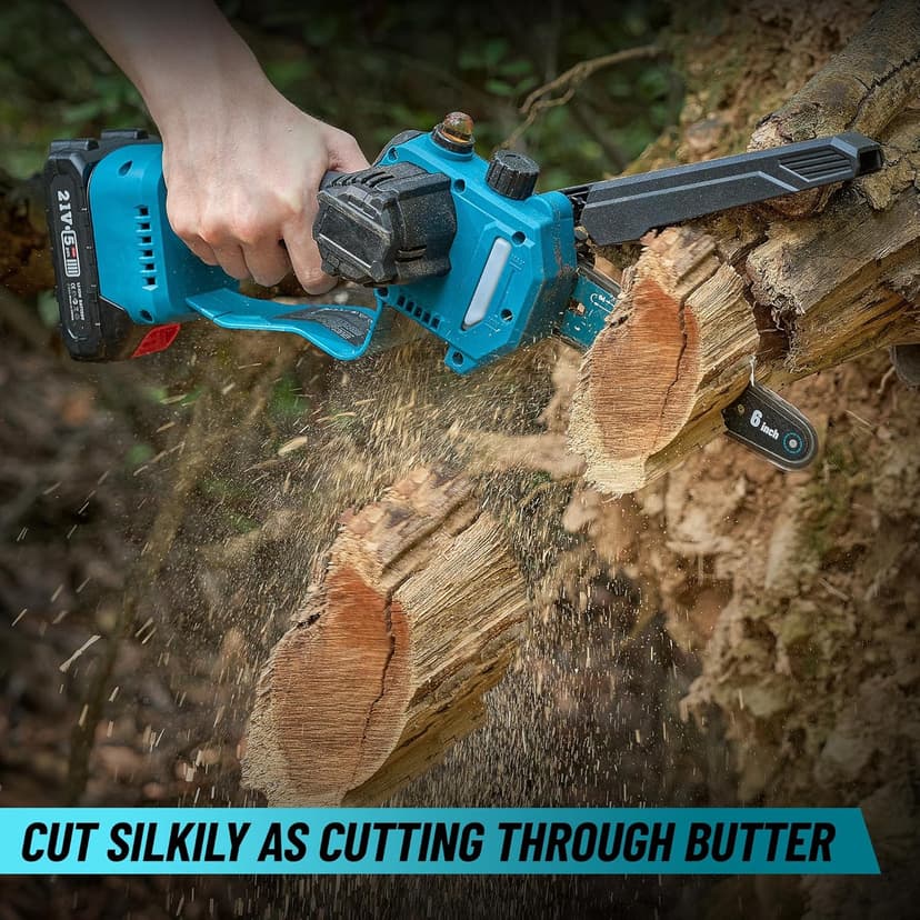 Seesii PS600 2-in-1 Electric Pole Saws for Tree Trimming, 6 Inch Mini Chainsaw Cordless with Extension Pole, Battery Powered Pole Chain Saw, Tree Trimmer Limb Branch Cutter Pruner with 2 Battery
