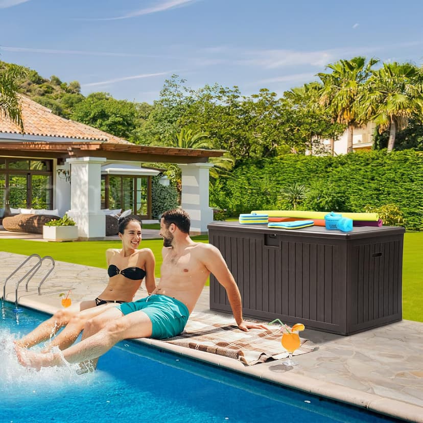 YITAHOME 230 Gallon Double-Wall Deck Box with Divider & Side Handles, Outdoor Large Storage for Patio Furniture Cushions, Garden Pool Accessories, Water Resistant & Lockable