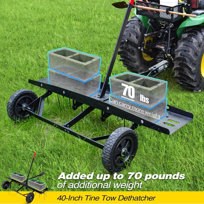 Suchtale 40inch Tow Behind Dethatcher with 20 Spring Steel Tines,Lawn Sweeper Garden Grass Tractor Rake Removes Thatch from Large Lawns, Riding Lawn Mower Attachments for Outdoor Yard Tools Lawn Care