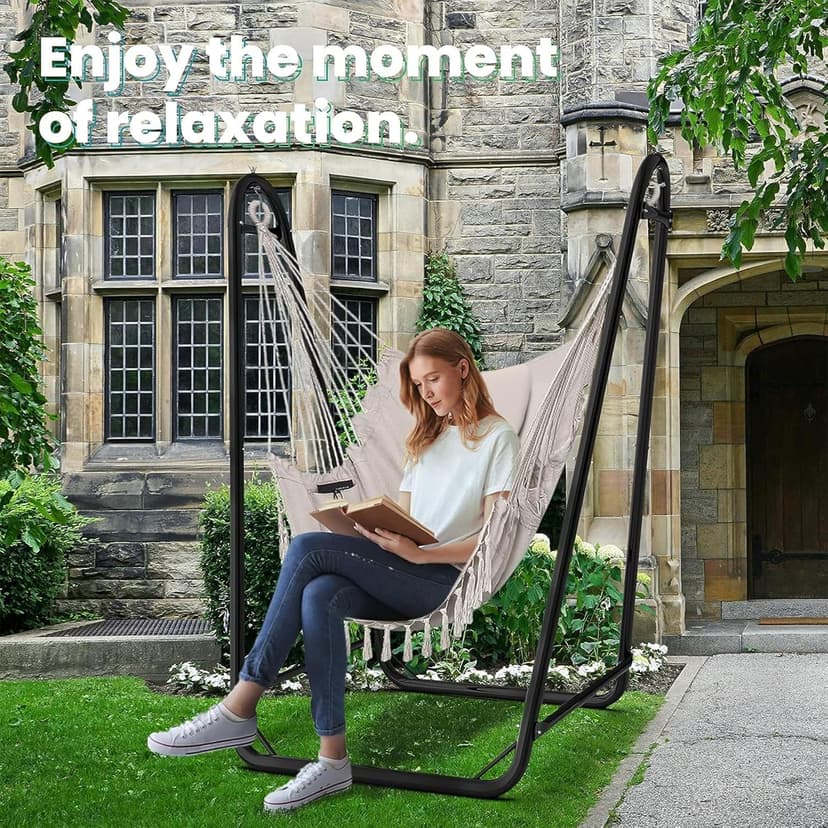 Hammock Chair with Stand,Heavy-Duty Hanging Chair with Stand, for Indoor Outdoor,Sturdy Swing Chair Stand Max Load 350 pounds(Hammock Chair Included)