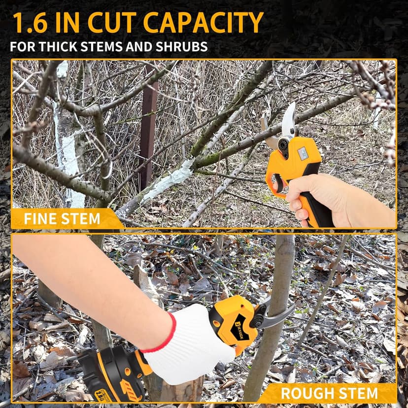 Electric Pruning Shears, 1.6" Upgraded Power Pruners Cordless with 2x2.0Ah Battery, LCD Screen Brushless Professional Gardening Tree Branch Cutter Scissors with 3 Pairs SK5 Blade & Whetstone