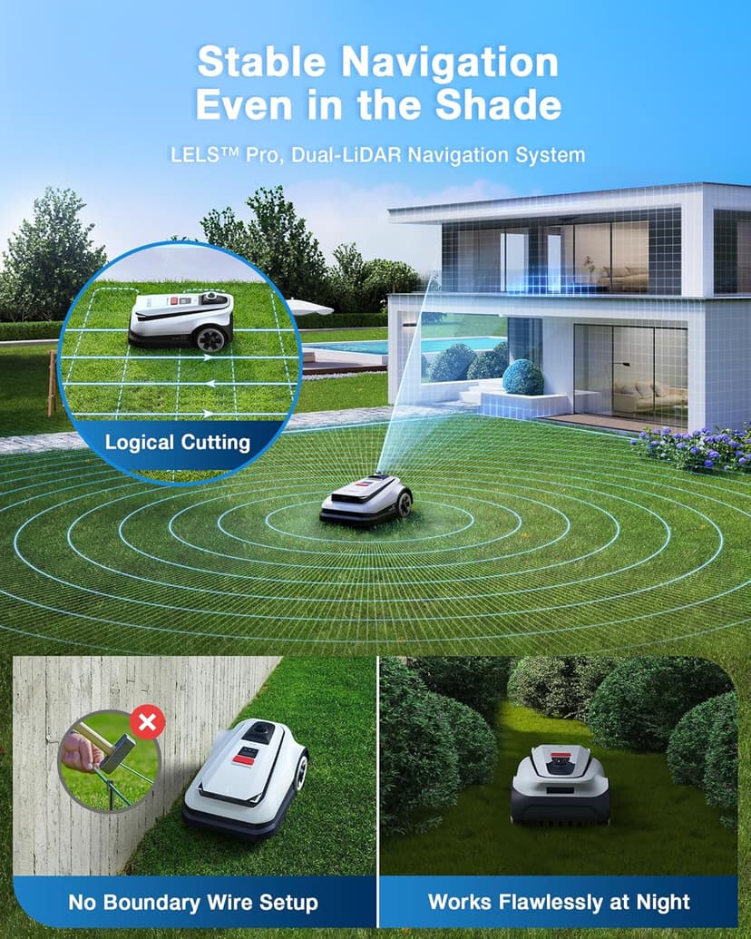 ECOVACS Goat A3000 LiDAR Robot Lawn Mower, Dual-LiDAR Navigation,Suitable for 3/4 Acre, 13” Cutting Width, 45min Fast Charging, Precise Edge Mowing, Smart Lawn Mower for Large Garden