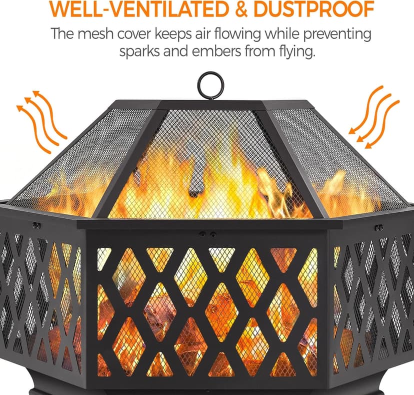 Yaheetech 28in Hex Shaped Fire Bowl - Large Wood Burning Outdoor Fire Pit with Spark Screen & Poker for Bonfire, Picnic, BBQ