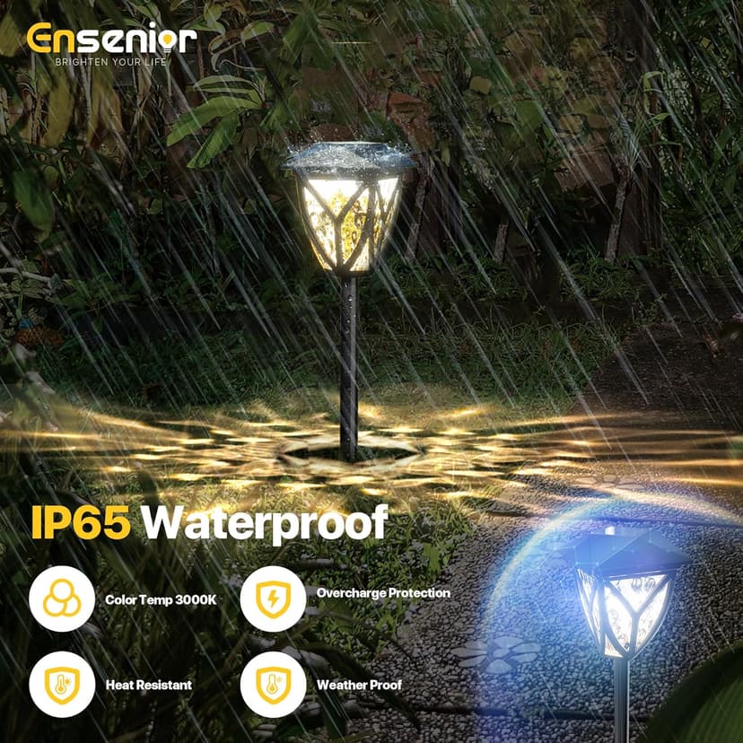 Ensenior 8-Pack Solar Lights Outdoor, 3000K LED Solar Garden Lights for Pathway, Yard, Patio, Walkway, Planter, Waterproof, Energy-Efficient Landscape Lighting