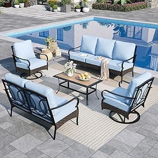 Sophia & William Patio Furniture Set, 5 Piece Metal Outdoor Conversation Set with 3-Seater Outdoor Couch, 2 Swivel Chairs, 1 Loveseat,1 Coffee Table for Outdoor Seating, Backyard, Porch(Blue)