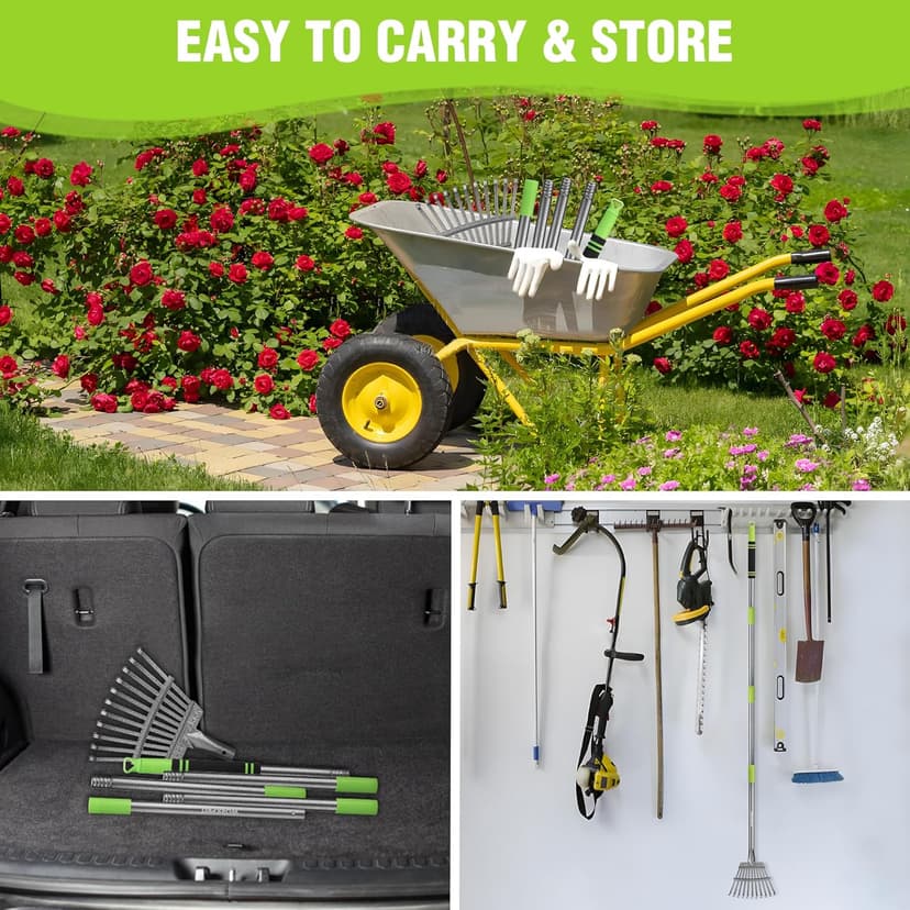 WORKPRO Rake, Small Rake for Leaves with 72” Adjustable Long Handle, 11 Steel Tines, Heavy Duty Metal Leaf Rakes for Garden, Lawn, Yard, Shrub, Flower Bed, Narrow Rakes 9" Wide Head for Tight Spaces
