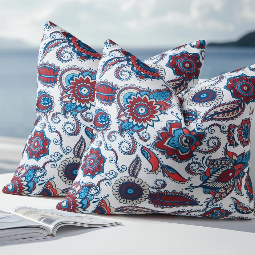Waterproof Outdoor Pillows, Feather and Down Filled Outdoor Throw Pillows Water-Resistant Decorative Premium Lumbar Pillow Pack of 2
