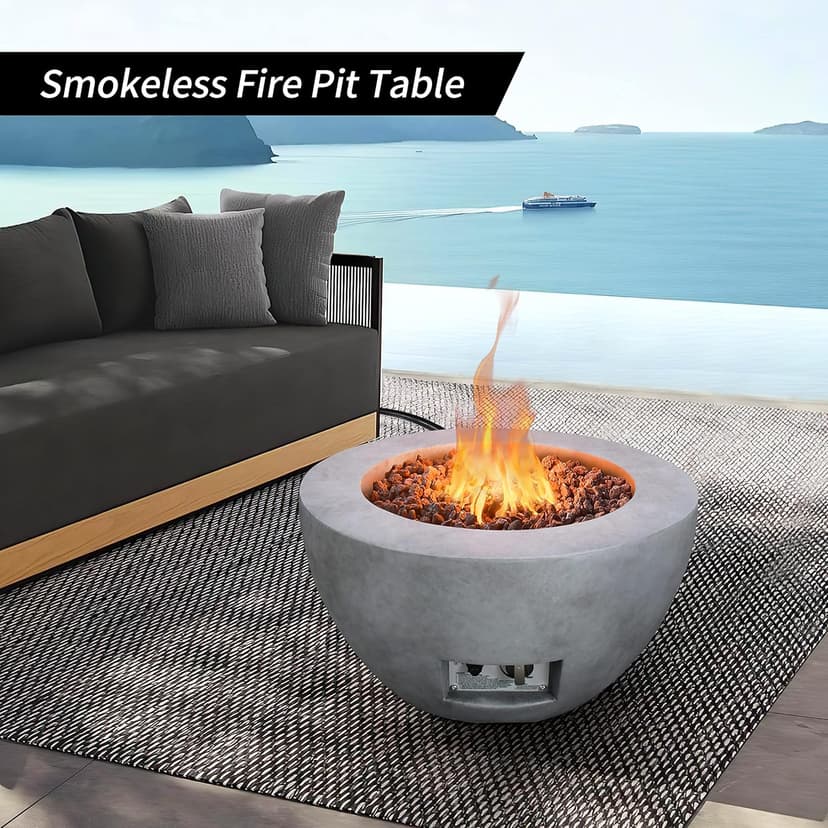 Kante 25 Inch Propane Fire Table, 50,000 BTU Large Concrete Fire Pit Table for Outdoor Garden Patio, Smokeless Gas Fire Pit with Waterproof Cover, Side Handles, Concrete (A-B01-80021)