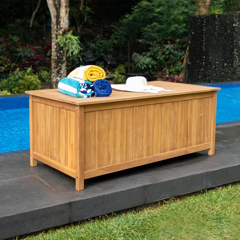 Cambridge Casual Arie 60 inch Wood Outdoor Deck Storage Box, Natural Teak
