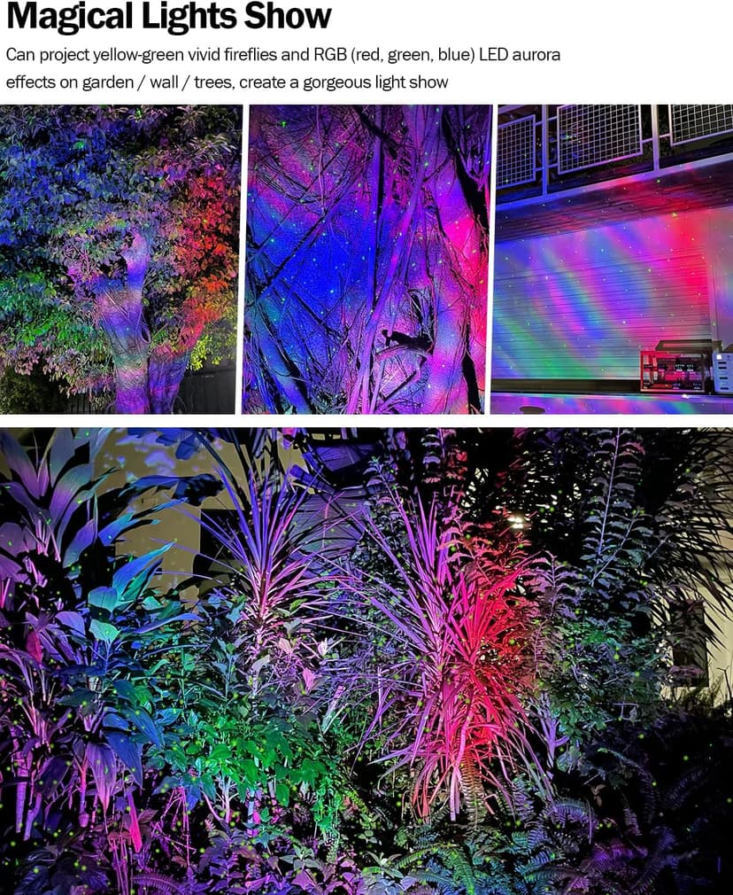 Firefly Garden Lights Star Projector Laser Christmas Lights with Colorful LED Background Light