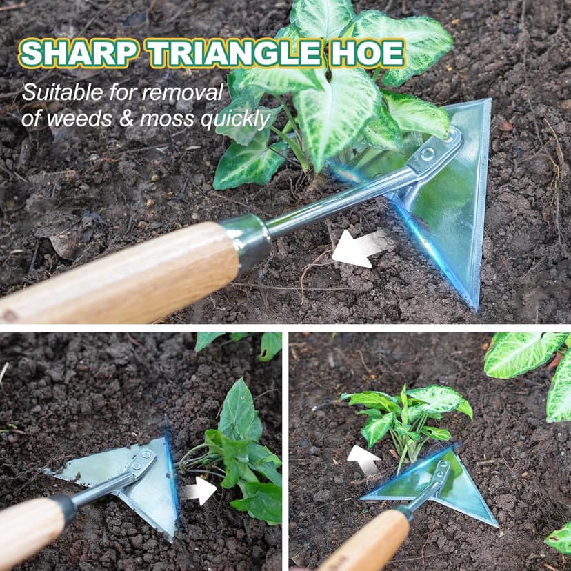 Triangle Hoe, 60'' Winged Weeder Garden Hoes with Long Wood Handle, Gardener Stainless Steel Warren Hoe, Garden Weeder Hoe Tool for Quickly Weeding, Edging and Gardening Tools