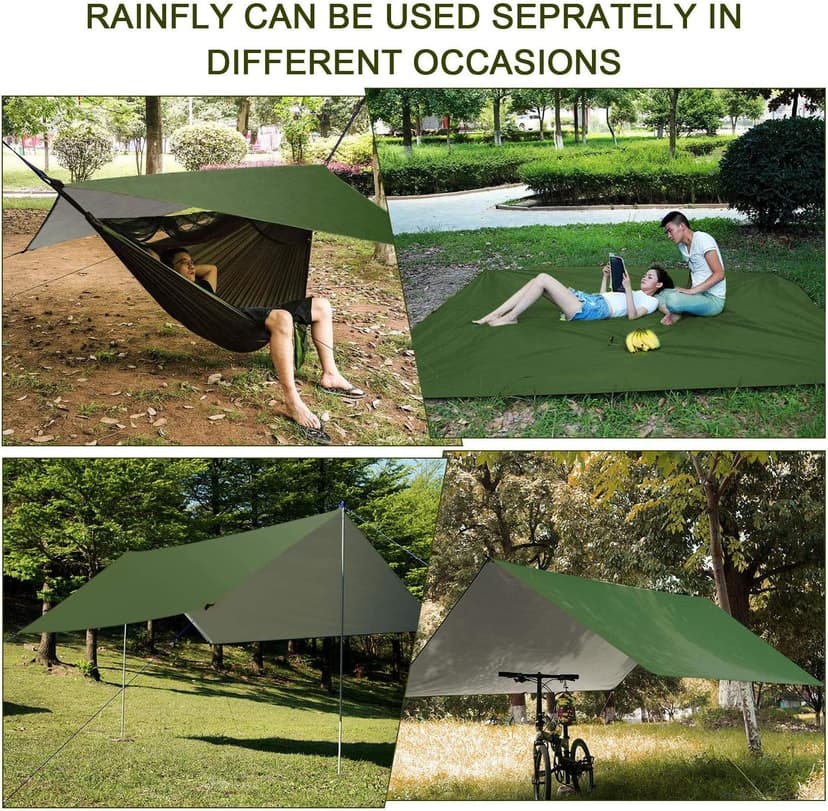 Camping Hammock with Rain Fly Tarp and Mosquito Net Portable Single Double Hammock Tent with Tree Strap Backpacking Hammock with Rain Cover for Hiking Travel Yard Activities Green