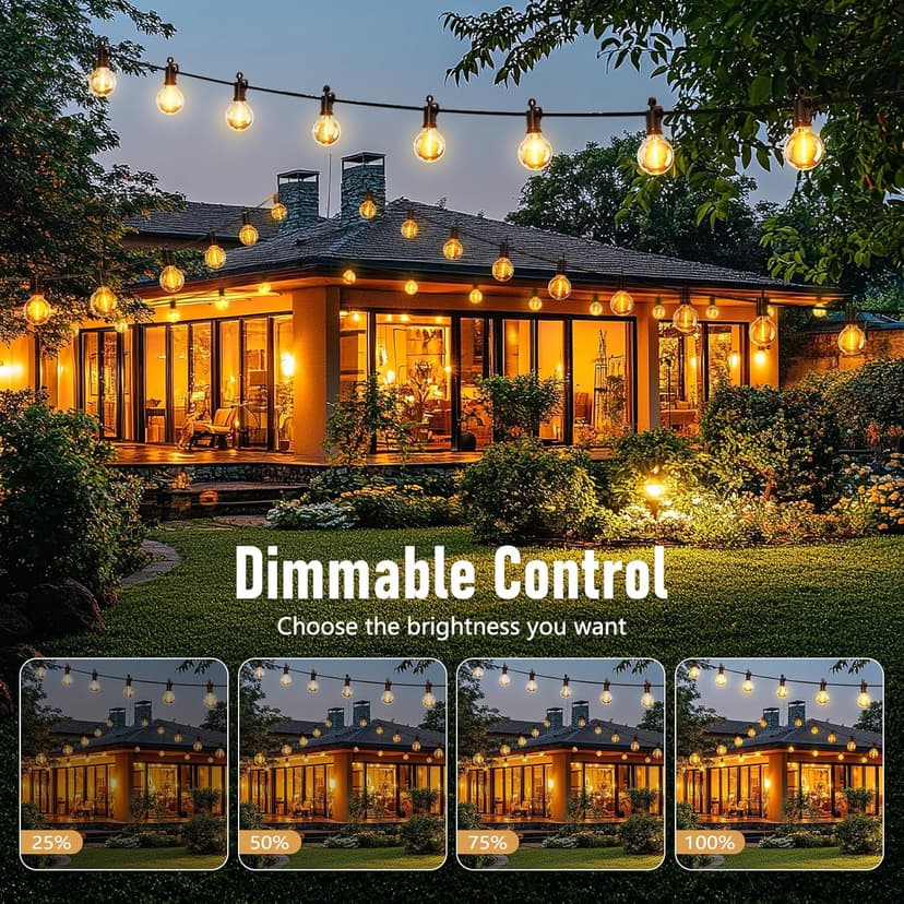 Brightown Outdoor String Lights - Waterproof Globe Patio Lights 30 Ft with 30 G40 Shatterproof LED Bulbs, Connectable Commercial Hanging Light for Backyard, Bistro, Porch, Cafe, Deck, Garden
