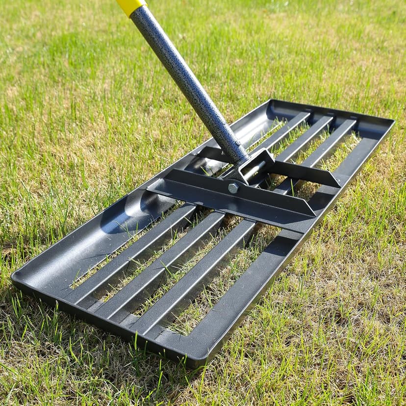 Lawn Leveling Rake, 30 Inch Heavy Duty Lawn Leveler with Adjustable Handle, Yard Soil Grass Dirt Leveling Rake Ground Level Tool (5FT)