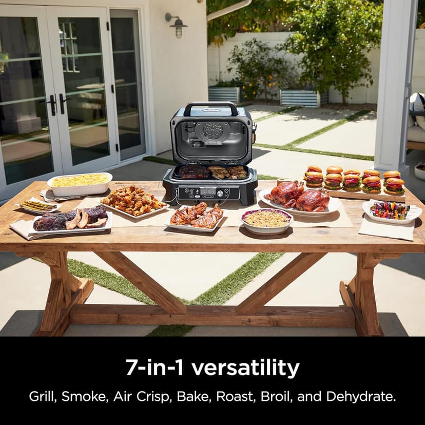 Ninja OG951 Woodfire Pro Connect Premium XL Outdoor Grill & Smoker, Bluetooth, App Enabled, 7-in-1 Master Grill, BBQ Smoker, Outdoor Air Fryer, Woodfire Technology, 2 Built-In Thermometers, Black