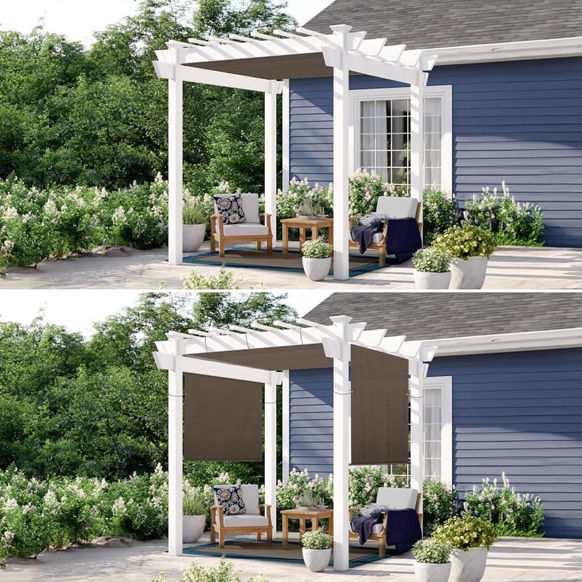 Patio Paradise 10' x 12' Pergola Canopy Replacement Cover Shade Cloth with Grommets Weighted Rods Outdoor Sun Shade Screen UV Block for Gazebo Backyard Deck Porch Balcony, Brown