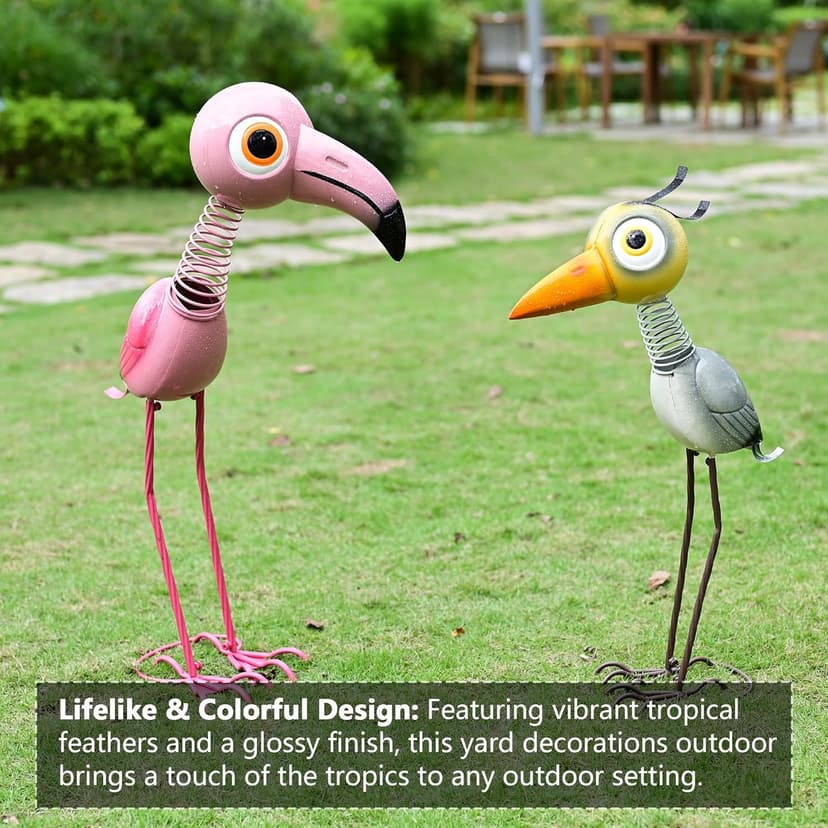 28" Tall Metal Heron Garden Decor for Outside –Whimsical Yard Art for Patio, Lawn, Porch, Backyard– Cute Outdoor Crane Statue, Birthday for Mom, Grandma, Women, Wife,Girl